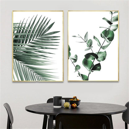 Minimalist White Space Green Monstera Leaves Eucalyptus Leaf Posters Tropical Botanic Wall Art Pictures For Living Room Decor