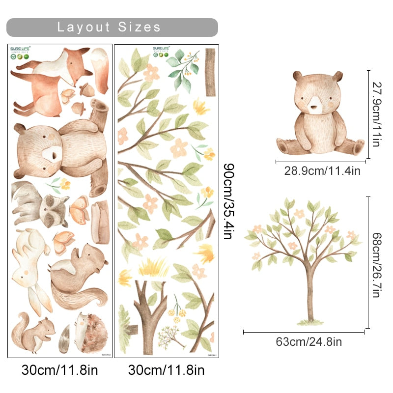 Kids Room Cute Animal Wall Stickers, Peel and Stick, Self Adhesive Wall  Decals, Nursery Room Decoration, Nursery Watercolour Animal Decals