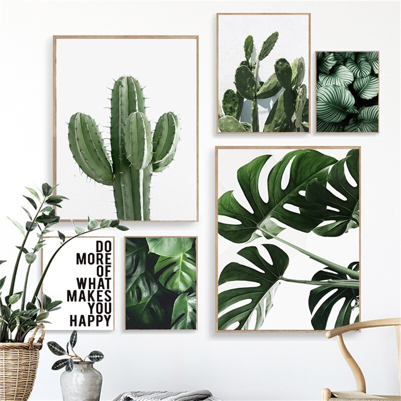 Cactus Monstera Minimalist Green Leaves Wall Art Do What Makes You Happy Poster Inspirational Pictures For Home Office Decor