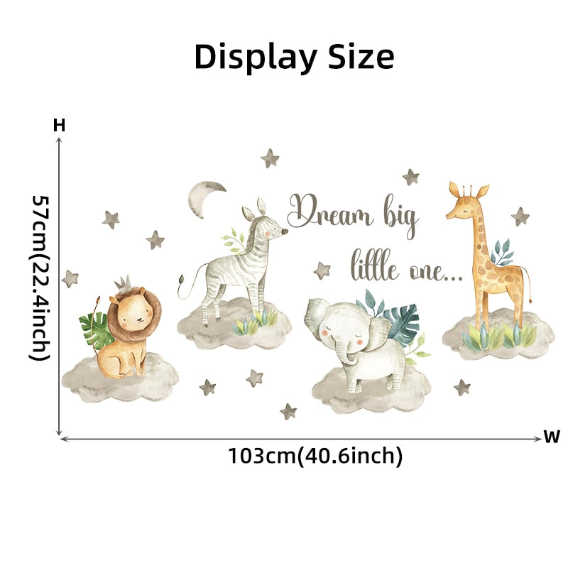 Hippo Elephant Giraffe Cute Animals Kid's Height Measurement Ruler Vinyl Wall Mural Removable PVC Wall Decals For Creative DIY Nursery Decor