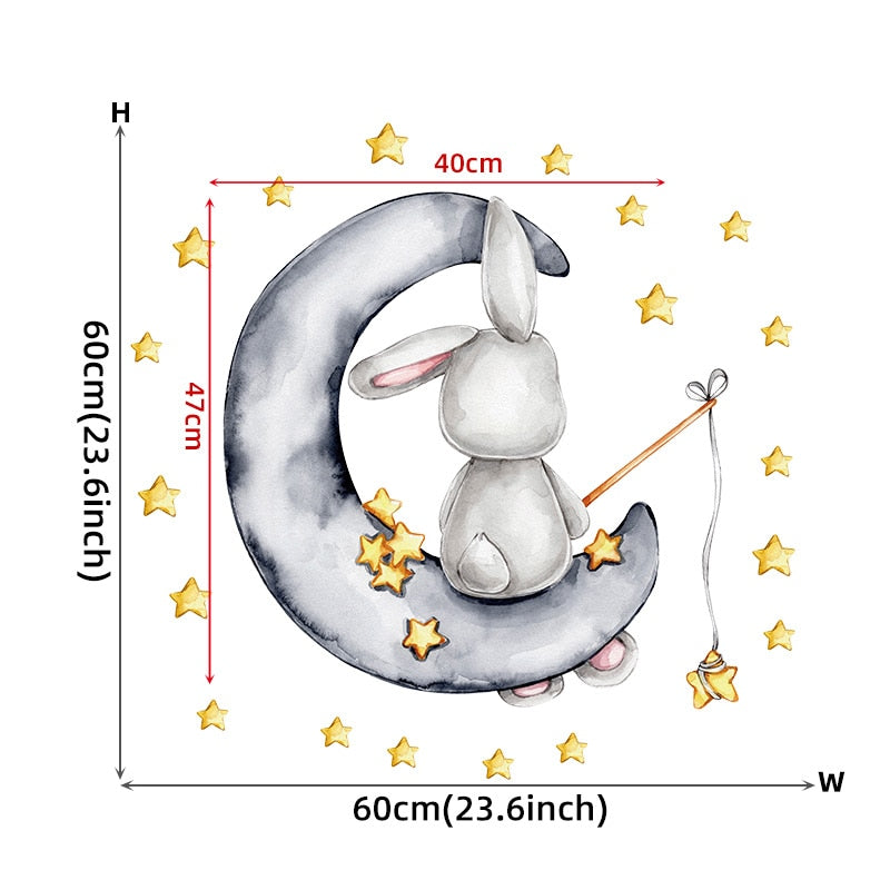 Star Swing Bunny Balloon Wall Decals Removable PVC Vinyl Wall Stickers For Children's Room Nursery Decor Creative DIY Kid's Room Wall Decoration