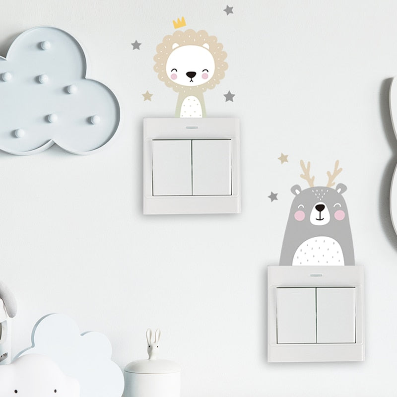 Cute Woodland Animals Cartoon Wall Stickers For Kid's Room Removable PVC Vinyl Wall Decals Light Switch Wall Stickers Creative DIY Home Decor
