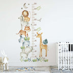 Hippo Elephant Giraffe Cute Animals Kid's Height Measurement Ruler Vinyl Wall Mural Removable PVC Wall Decals For Creative DIY Nursery Decor