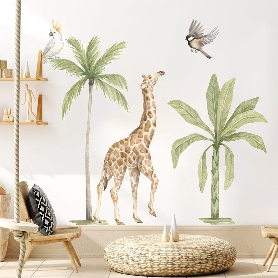 Big Safari Scene Tropical Animals Nursery Wall Mural Removable Vinyl PVC Wall Decals Stickers For Kid's Room Wall Decor Creative DIY Home Decoration