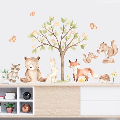 Cute Woodland Animals Bear Rabbit Squirrel Fox Wall Decals Peel N Stick Vinyl Wall Stickers For Nursery Room Baby's Room Kindergarten Wall Decor