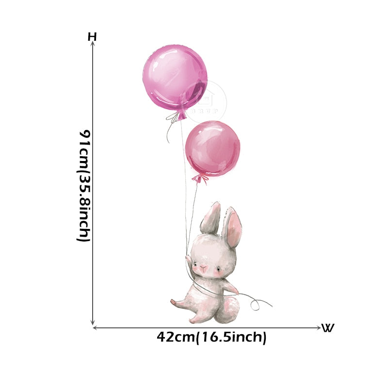 Pink Balloon Cloud Bunnies Vinyl Wall Decals Removable PVC Stickers For Nursery Room Decor Kindergarten Creative DIY Home Children's Room Decor