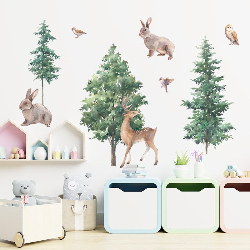 Woodland Animals Cute Nature Wall Mural Removable PVC Wall Sticker For Kid's Room Nursery Children's Bedroom Creative DIY Home Decor