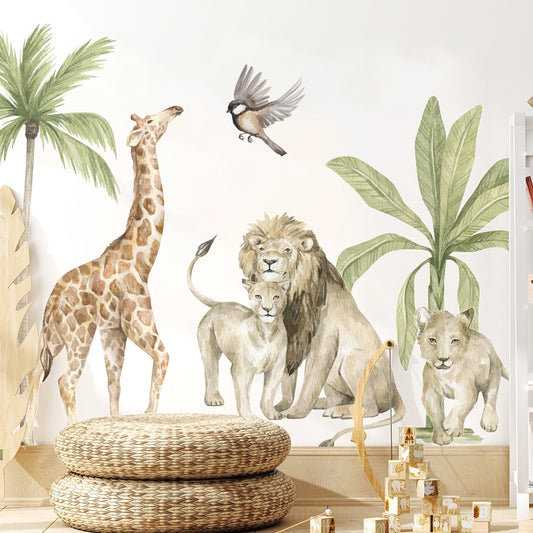 Big Safari Scene Tropical Animals Nursery Wall Mural Removable Vinyl PVC Wall Decals Stickers For Kid's Room Wall Decor Creative DIY Home Decoration