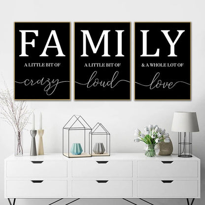 Simple Black White Family Quote Wall Art Fine Art Canvas Prints Letters & Quotations Pictures For Above Living Room Sofa Minimalist Home Wall Decor