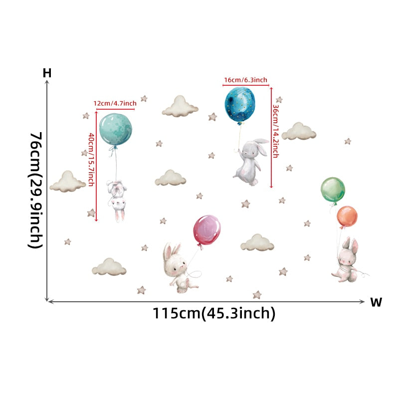 Star Swing Bunny Balloon Wall Decals Removable PVC Vinyl Wall Stickers For Children's Room Nursery Decor Creative DIY Kid's Room Wall Decoration