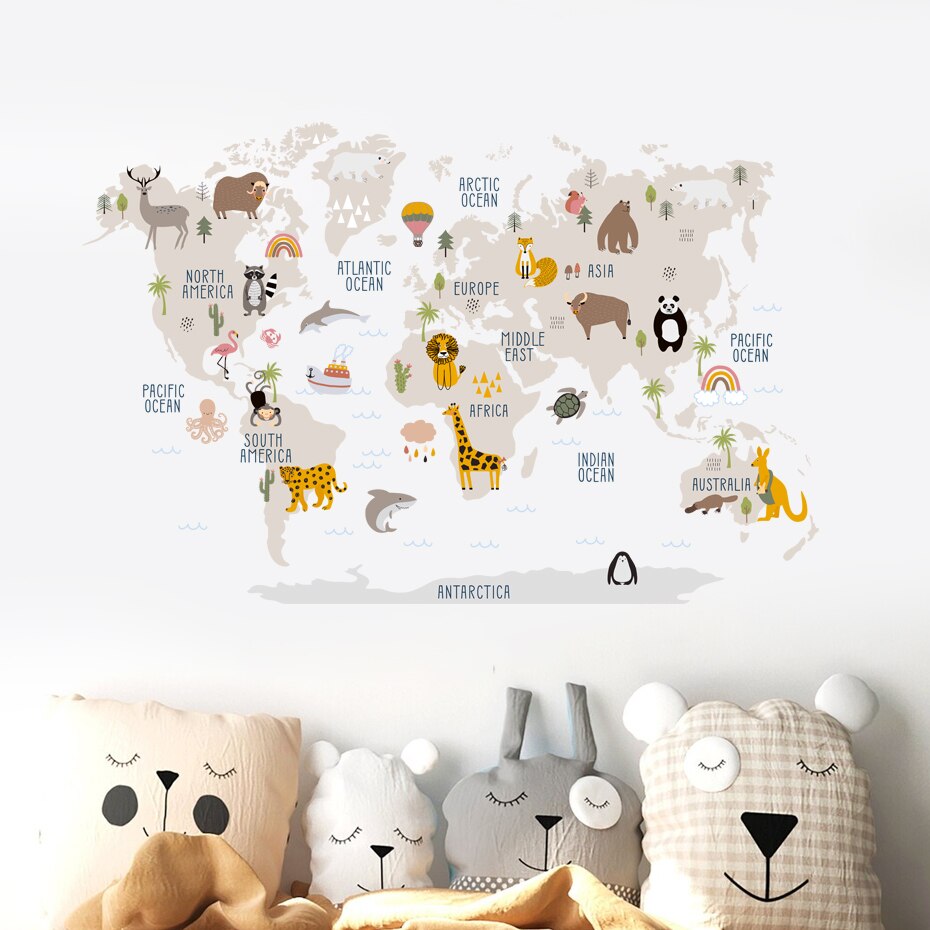 Kids Wall Decal buy Animal Map Wall Sticker Playroom Nursery Wall Decor Childrens Map Art Decal Kids Wall Decor Map With Animals Kids Map Art