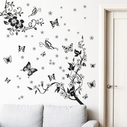Butterfly Flower Tree Vinyl Wall Decal Removable PVC Wall Mural For Living Room Bedroom Kitchen Wall Decor Creative Home DIY Wall Decoration