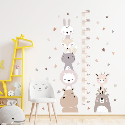 Kid's Room Height Measurement Ruler Wall Mural Cute Cartoon Woodland Animals PVC Vinyl Wall Decal Creative DIY Nursery Room Wall Decor