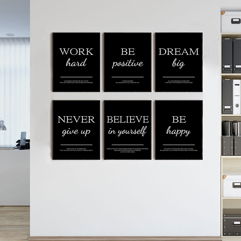Work Hard Dream Big Never Give Up Inspirational Quotations Wall Art Canvas Prints Black White Stylish Motivational Posters For Home Office