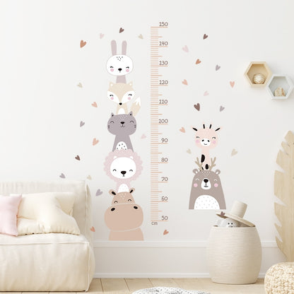 Kid's Room Height Measurement Ruler Wall Mural Cute Cartoon Woodland Animals PVC Vinyl Wall Decal Creative DIY Nursery Room Wall Decor