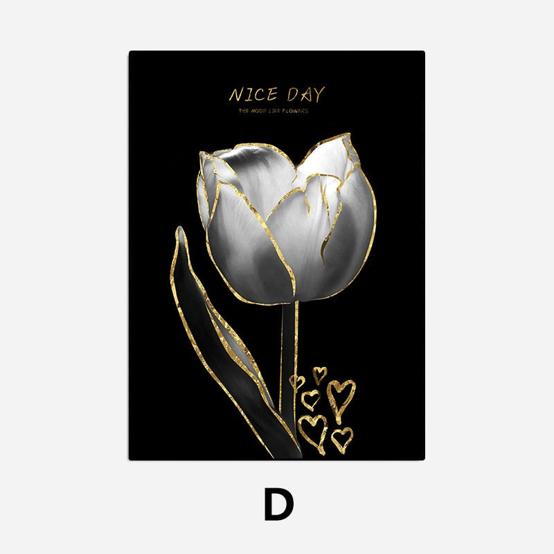 White Golden Flowers Floral Chic Botanical Wall Art Fine Art Canvas Prints Pictures For Luxury Living Room Bedroom Salon Wall Decoration