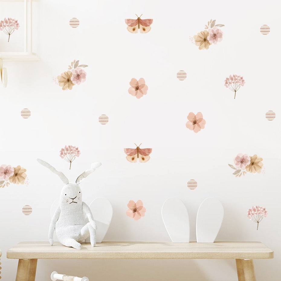 Bohemian Flowers & Butterflies Wall Decals Removable PVC Vinyl Wall St –