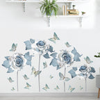 Big Blue Floral Butterflies Vinyl Wall Decal Removable PVC Wall Sticker Mural For Living Room Bedroom Kitchen Wall Decor Creative Home DIY Wall Decoration