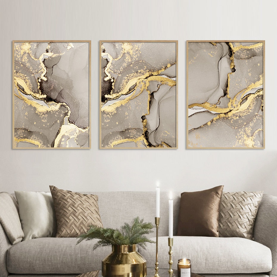 Modern Abstract Beige Golden Marble Print Wall Art Fine Art Canvas Prints Pictures For Living Room Bedroom Light Luxury Home Decor