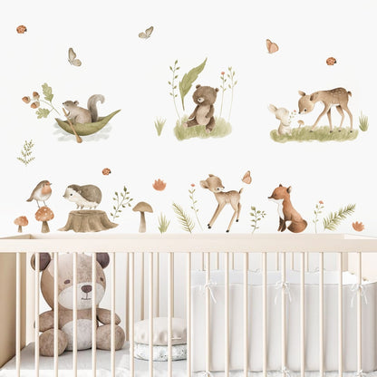 Cute Woodland Animals Wall Mural Peel N Stick Vinyl Wall Decal Wall Stickers For Nursery Room Baby's Room Kindergarten Creative DIY Home Decor