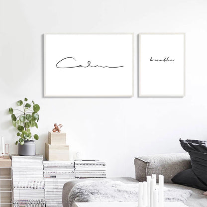 Simple Breathe Quotation Poster Black White Minimalist Canvas Print Modern Pictures Of Calm For Living Room Bedroom Home Office Yoga Studio Art Decor