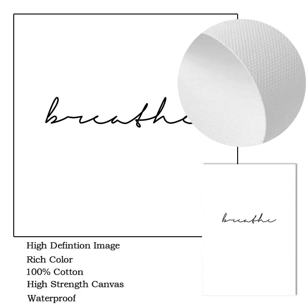 Simple Breathe Quotation Poster Black White Minimalist Canvas Print Modern Pictures Of Calm For Living Room Bedroom Home Office Yoga Studio Art Decor