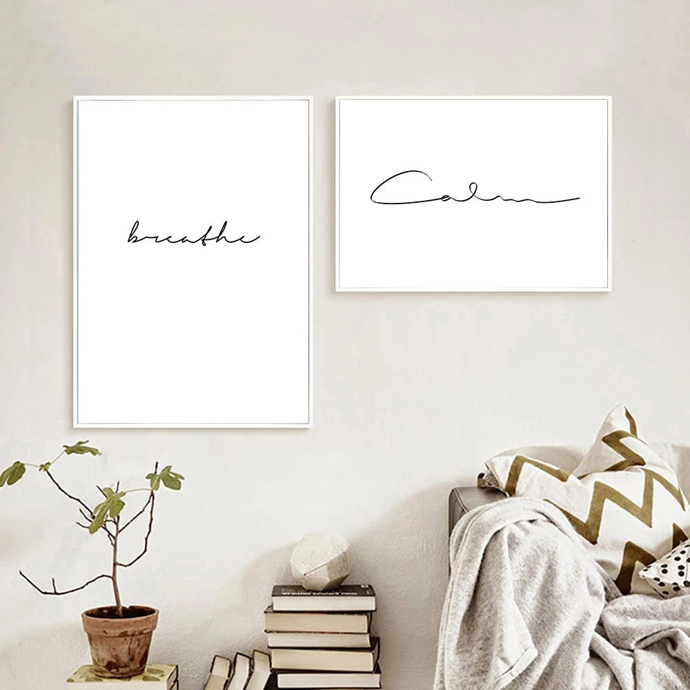 Simple Breathe Quotation Poster Black White Minimalist Canvas Print Modern Pictures Of Calm For Living Room Bedroom Home Office Yoga Studio Art Decor