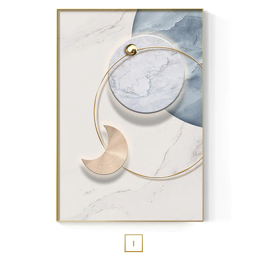 Sky Blue Circle Of Light Nordic Wall Art Fine Art Canvas Prints Modern Surreal Abstract Pictures For Bedroom Living Room Kids Room Wall Decor