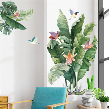 Tropical Lush Green Leaves Wall Murals For Living Room Removable Self Adhesive Vinyl Wall Decals Nordic Style Creative DIY Home Office Decoration