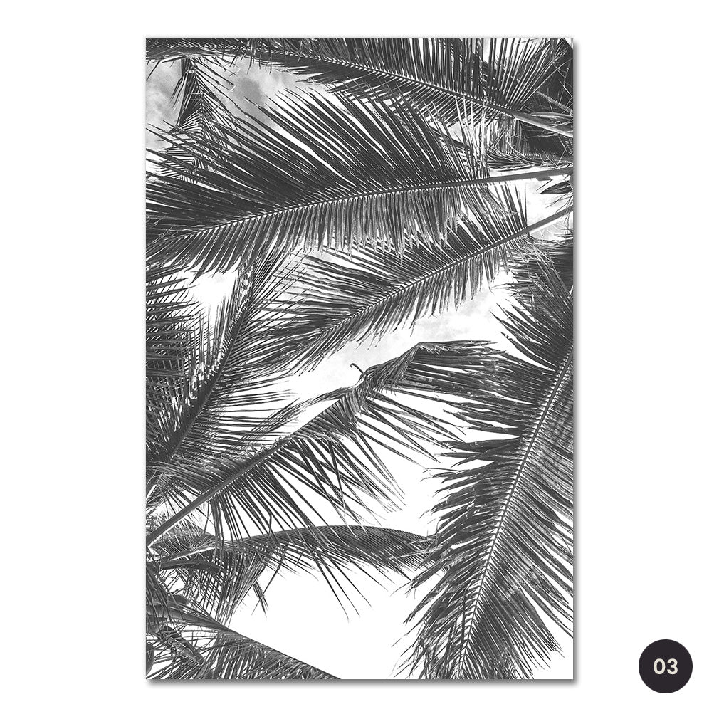 Tropical Palm Leaves Pineapple Wall Art Fine Art Canvas Prints Black White Minimalist Exotic Botanical Pictures For Living Room Home Office Wall Decor