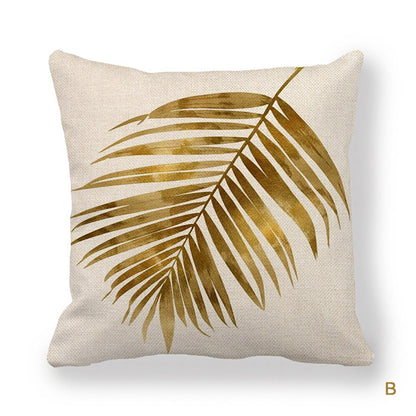 Tropical Luxury Golden Palm Leaves Square Nordic Cushion Covers For Living Room Sofa Polyester Cotton Faux Linen Neutral Colors Home Styling