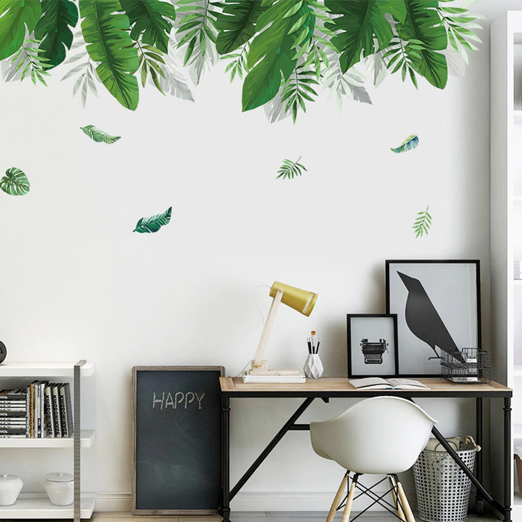 Tropical Rainforest Canopy Plant Leaves Wall Mural Removable PVC Wall Decal For Living Room Dining Room Kids Playroom Nursery Wall Decor