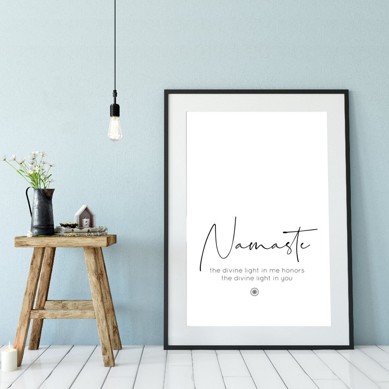 Namaste Quote Simple Minimalist Lifestyle Wall Art Fine Art Canvas Prints Black White Quotation Poster Inspirational Pictures For Bedroom