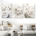 White Rose Floral Wall Art Fine Art Canvas Prints Peonies Pictures For Luxury Living Room Bedroom Modern Home Interior Design Wall Decor