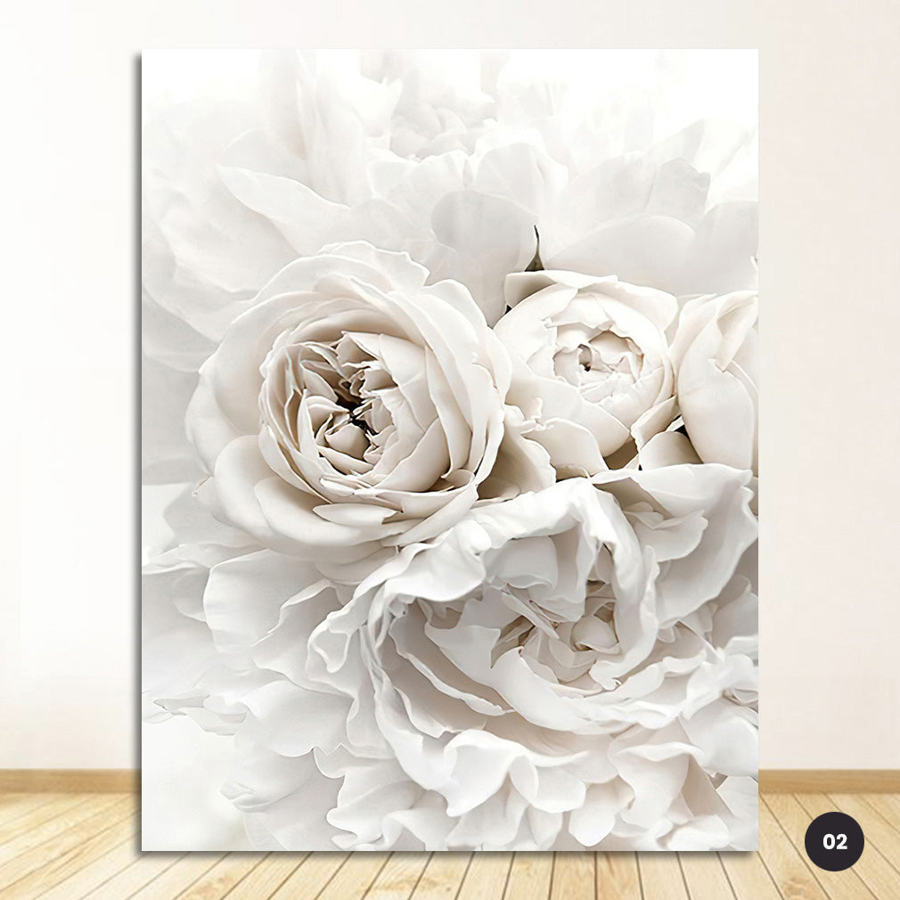 White Rose Floral Wall Art Fine Art Canvas Prints Peonies Pictures For Luxury Living Room Bedroom Modern Home Interior Design Wall Decor