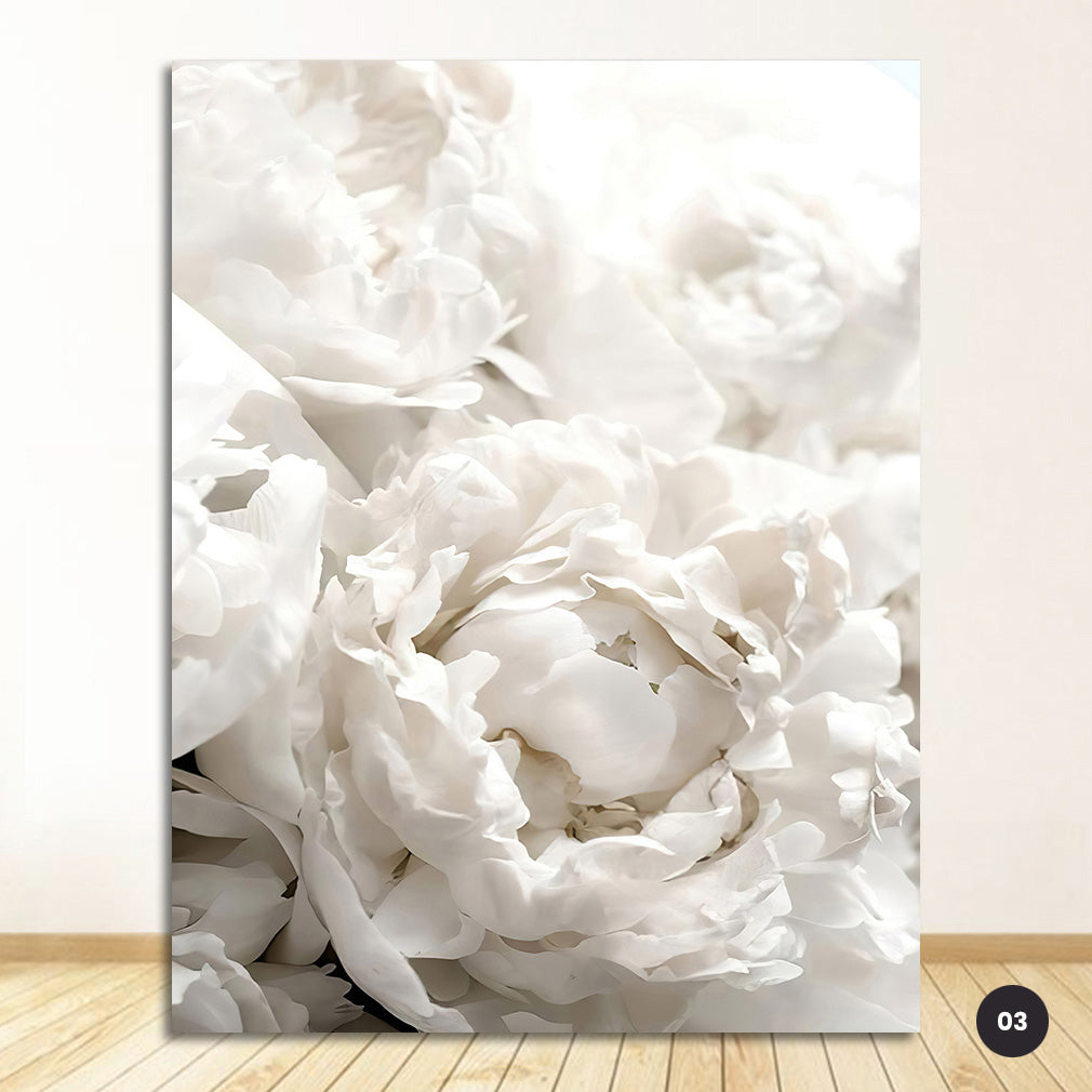 White Rose Floral Wall Art Fine Art Canvas Prints Peonies Pictures For Luxury Living Room Bedroom Modern Home Interior Design Wall Decor