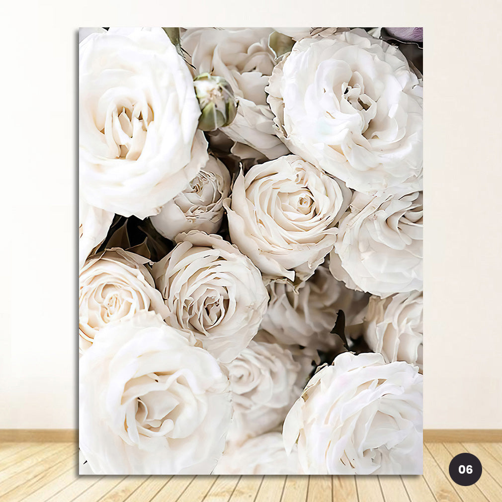 White Rose Floral Wall Art Fine Art Canvas Prints Peonies Pictures For Luxury Living Room Bedroom Modern Home Interior Design Wall Decor