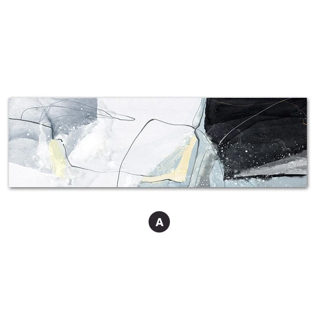 Wide Format Abstract Wall Art Marble Effect Gray Blue Black Fine Art Canvas Prints Pictures For Above Bed Bedroom Decor Modern Painting For Above Sofa