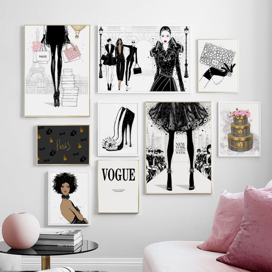 New York Vogue Fashion Handbag & Heels Glamour Wall Art Fine Art Canvas Prints Salon Art Nordic Style Boutique Pictures For Designer Home Decor