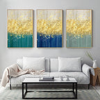 Golden Splash Abstract Wall Art Blue Jade Gold Fine Art Canvas Prints Contemporary Pictures For Modern Home Living Room Wall Decor