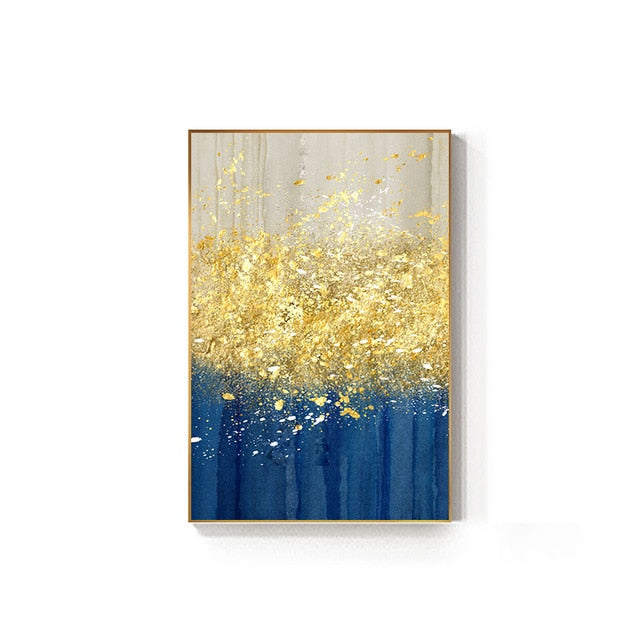 Golden Splash Abstract Wall Art Blue Jade Gold Fine Art Canvas Prints Contemporary Pictures For Modern Home Living Room Wall Decor