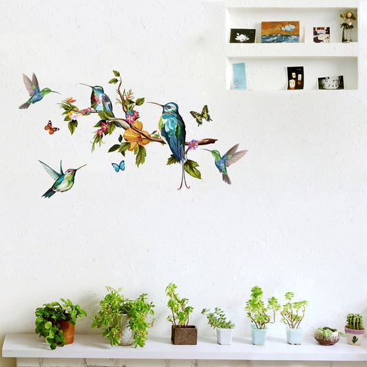 Hummingbirds and Butterflies Colorful Wall Mural Removable PVC Wall Decal For Living Room Kitchen Playroom Creative DIY Wall Decoration