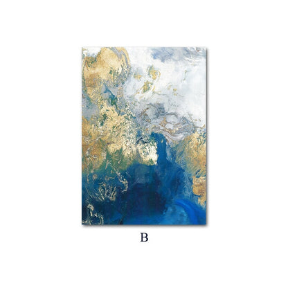 Blue Marble Abstract Ocean Wall Art Golden Azure Contemporary Nordic Paintings Fine Art Canvas Prints For Modern Home Office Interior Decor