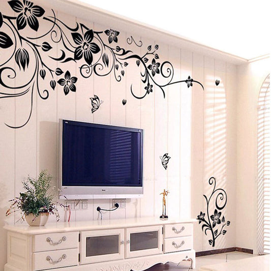 Floral Vines Wall Decal Elegant Flowers Pattern Removable Wall Art Decal PVC Wall Sticker For Modern Dining Room Living Room Wall Art Decor