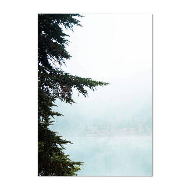 Misty Mountain Lake Wilderness Tranquil Landscape Wall Art Fine Art Canvas Prints Pictures Of Calm For Office Home Living Room Modern Home Decor