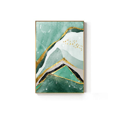 Modern Abstract Golden Green Marble Wall Art Contemporary Nordic Fine Art Canvas Prints For Office Or Home Living Room Wall Decoration