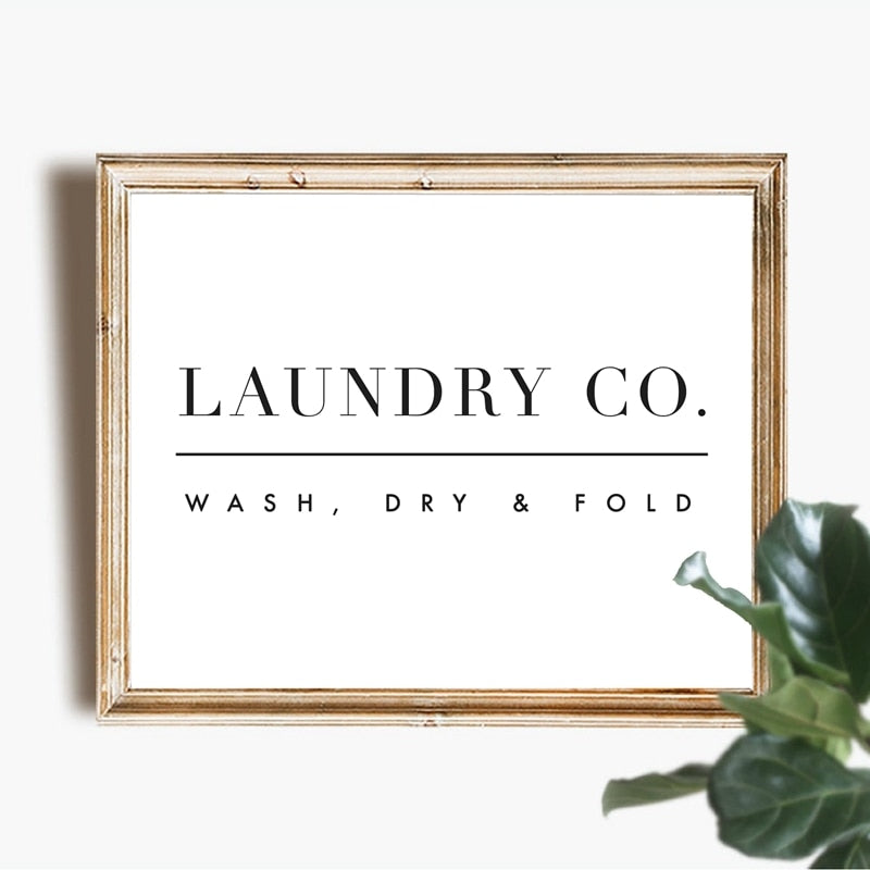 Wash Dry Fold Laundry Room Wall Art Simple Minimalist Fine Art Canvas Print Black White Typographic Poster For Utility Room Nordic Style Home Interior Decor