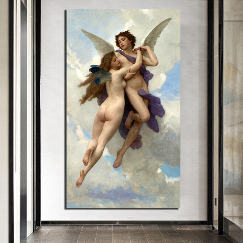 Famous Painting L'Amour et Psyche By William Bouguereau Fine Art Canvas Prints Classic Pictures For Living Room Dining Room Bedroom Art Decor