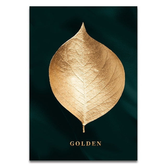 Golden Leaf Wall Art Minimalist Nordic Tropical Plants Luxury Fine Art  Canvas Prints –