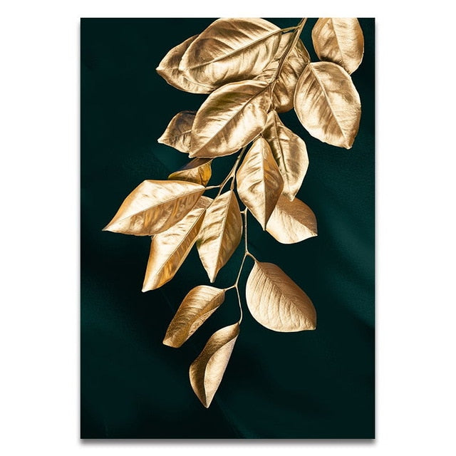 Golden Leaf Wall Art Minimalist Nordic Tropical Plants Luxury Fine Art  Canvas Prints –